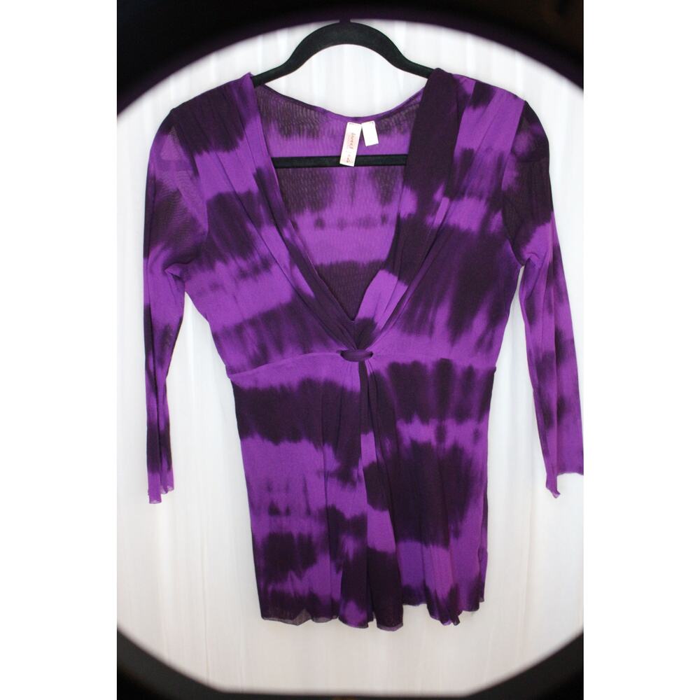 Pre-owned - as-is - Sweet Pea by Stacy Frati Sheer Purple Tie Dye Top - Size L